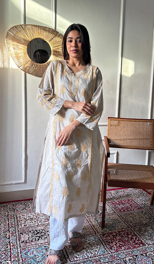 Pakeezah Women's Lucknowi Handcrafted Cotton Chikankari Kurti - HONC0171271