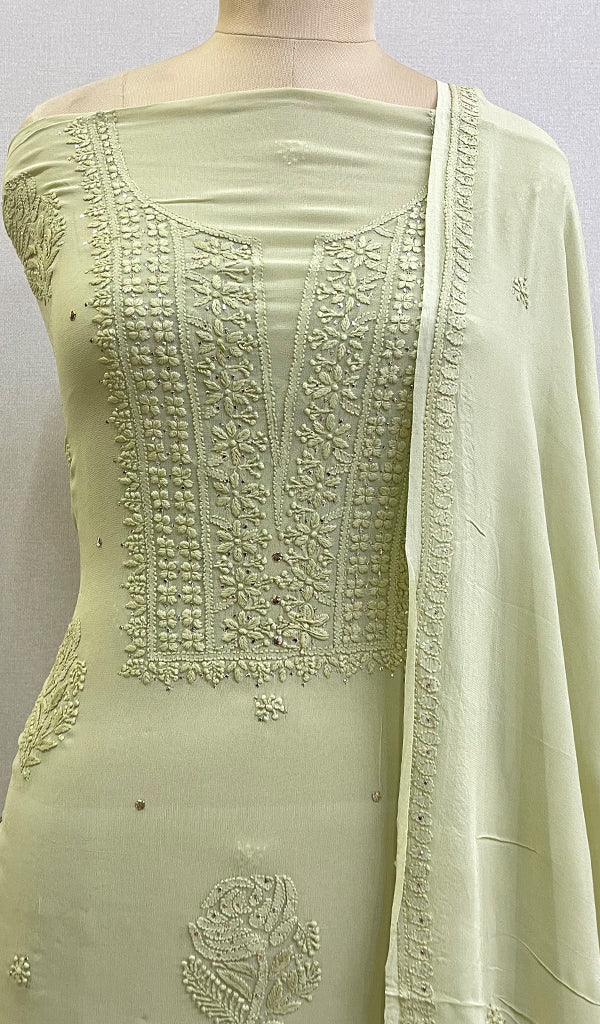 Women's Lakhnavi Handcrafted Viscose Georgette Chikankari Full Suit Material - HONC0155209