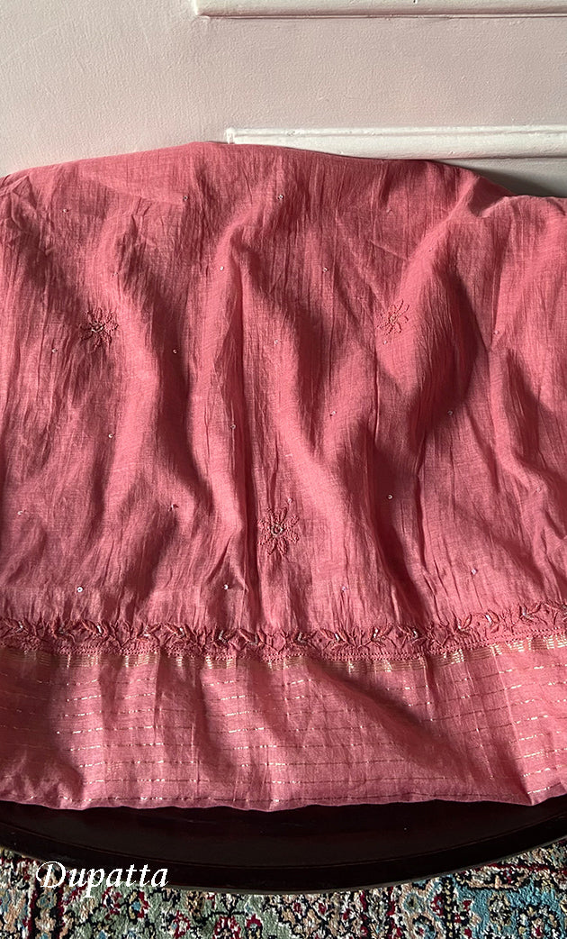 Women's Lakhnavi Handcrafted Mul Chanderi Semi - Stitched Kurta And Dupatta Set - HONC0297757