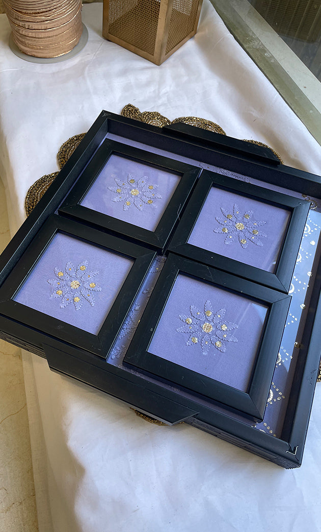 Chikankari Tray with Four Coasters - HONCO295533