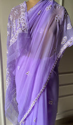 Load image into Gallery viewer, Women&#39;s Lakhnavi Handcrafted Faux-Georgette Chikankari Saree - HONC0195481
