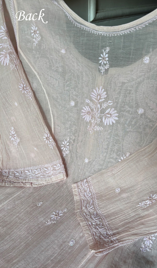 Women's Lakhnavi Handcrafted Mul Chanderi Semi - Stitched Chikankari Full Suit Material - HONC0355837