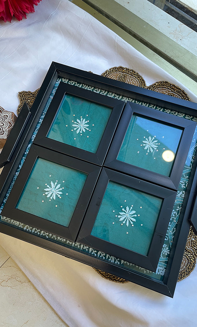 Chikankari Tray with Four Coasters - HONC0313503