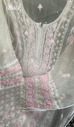 Load image into Gallery viewer, Women's Lucknowi Handcrafted Pure Organza Silk Chikankari Semi- stitched Kurta Dupatta Set- HONC0359785