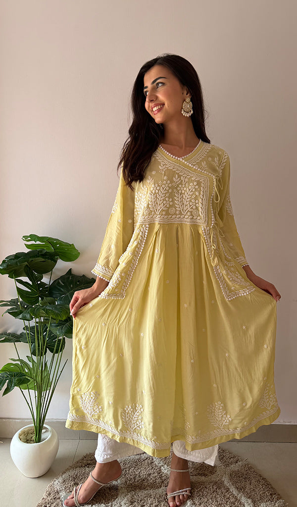 Fawziya Women's Lucknowi Handcrafted Cotton Angrakha - HONC0382663
