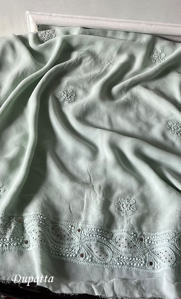 Women's Lucknowi Handcrafted Viscose Georgette Unstitched Chikankari Suit Material - HONC0271118