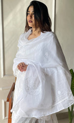 Load image into Gallery viewer, Nazm Women&#39;s Lucknowi Handcrafted Kota Cotton Chikankari Dupatta - HONC0291183
