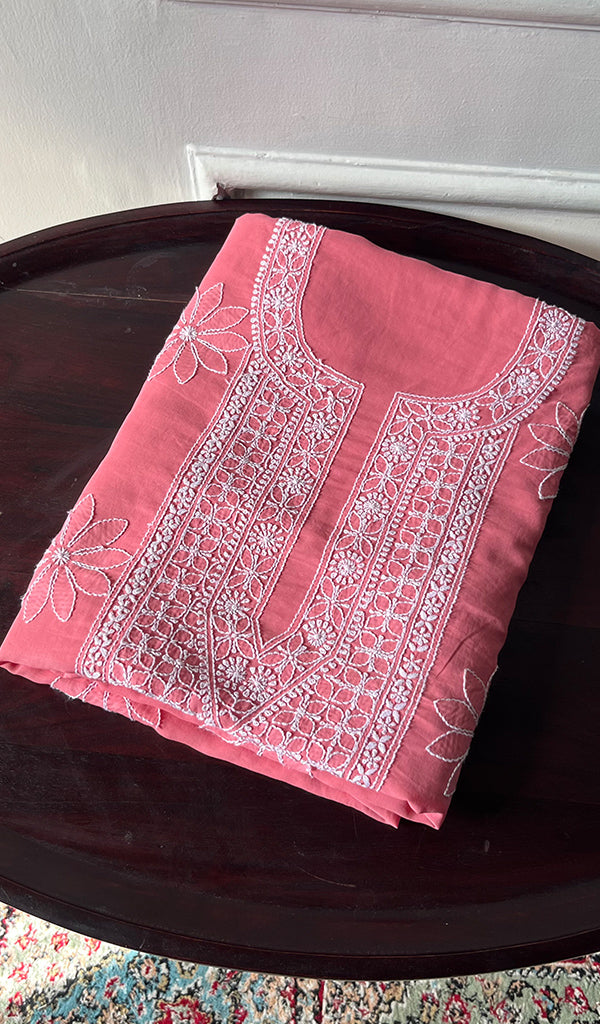 Women's Lakhnavi Handcrafted Cotton Chikankari Unstitched Kurti Fabric - HONC0371825