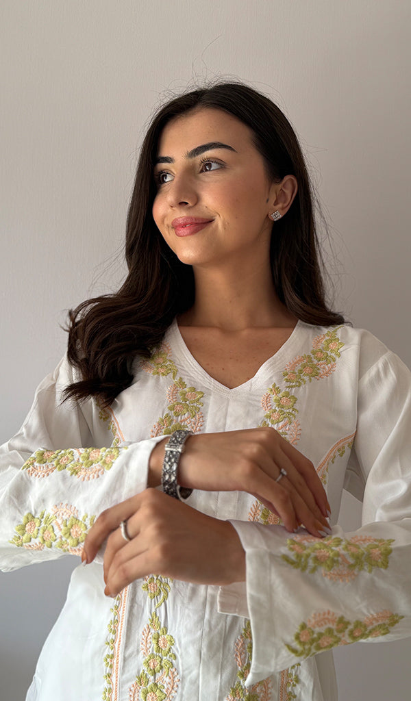 Women's Lakhnavi Handcrafted Cotton Chikankari Kurti And Plazzo Set - HONC0375712