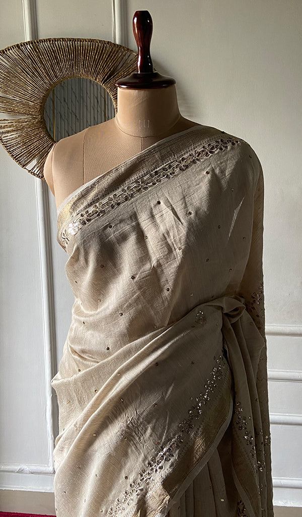 Women's Lakhnavi Handcrafted Munga Silk Chikankari Saree - HONC0353050