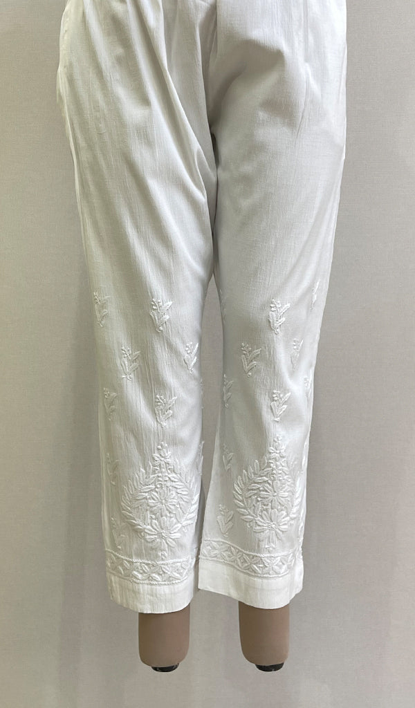 Women's Lucknowi Handcrafted Linen Cotton Chikankari Pant - HONC0170960