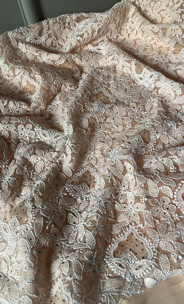 Women's Lakhnavi Handcrafted Unstitched Faux-Georgette Chikankari Suit Material - HONC0277980