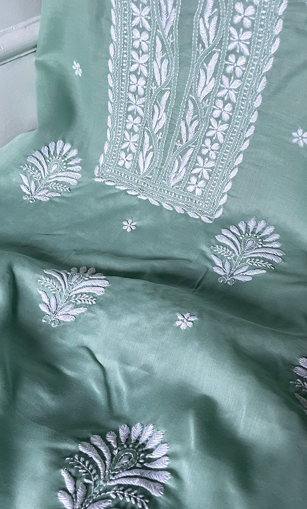 Women's Lakhnavi Handcrafted Cotton Chikankari Unstitched Kurti Fabric - HONC0318769