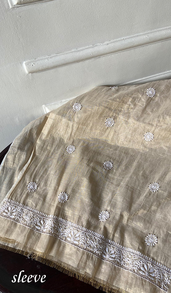 Lucknowi Handcrafted Tissue Chanderi Chikankari Unstitched Unisex Kurta Fabric - HONC0338778