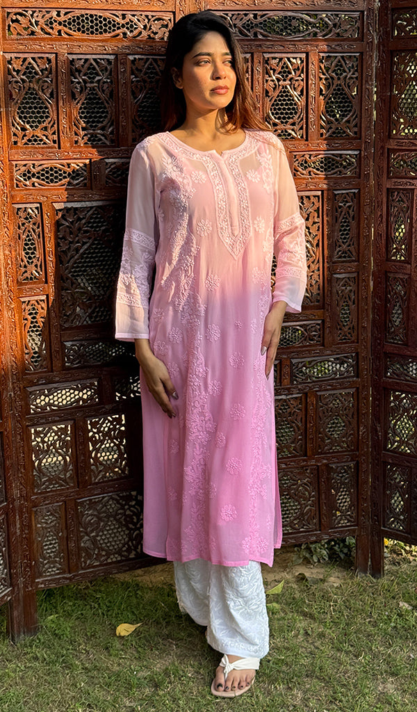 Women's Lakhnavi Handcrafted Viscose Georgette Chikankari Kurti - HONC0207804