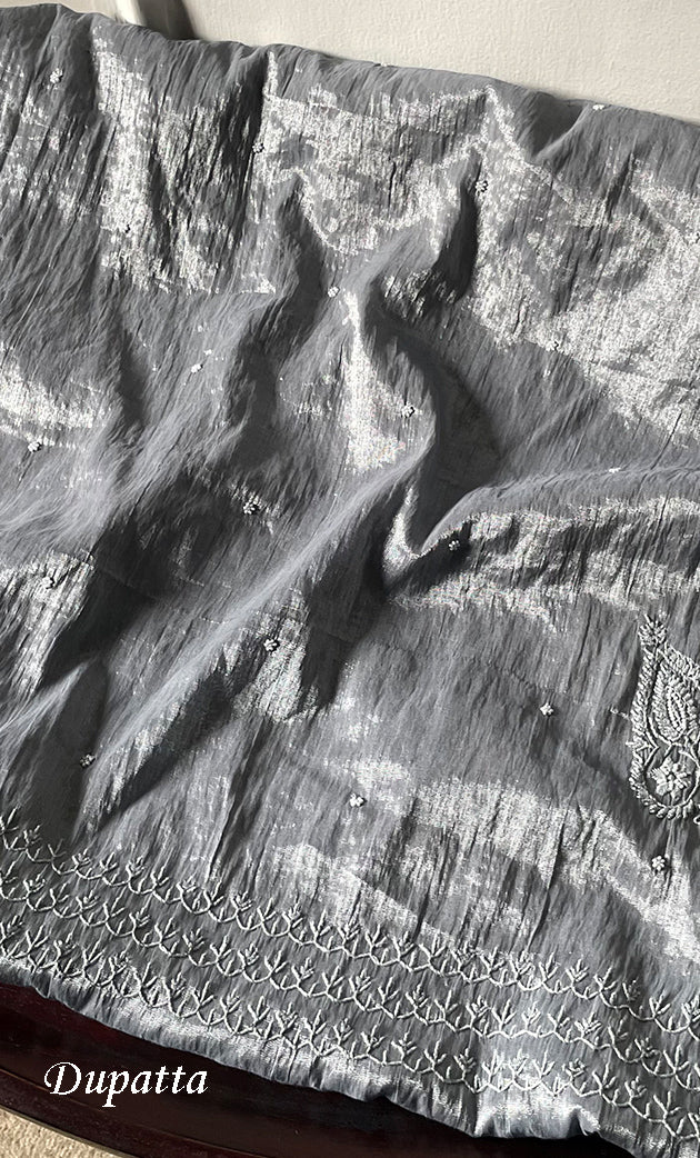 Women's Lakhnavi Handcrafted Tissue Chanderi Semi-Stitched Anarkali And Dupatta Set - HONC0323625