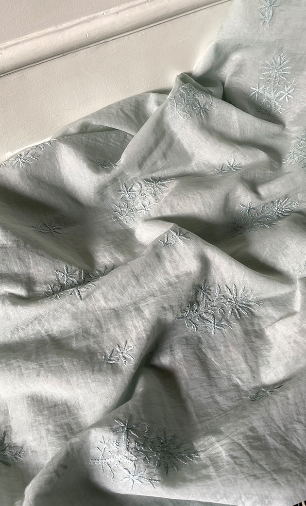 Women's Lakhnavi Handcrafted Mul Chanderi Unstitched Chikankari Full Suit Material - HONC0319538