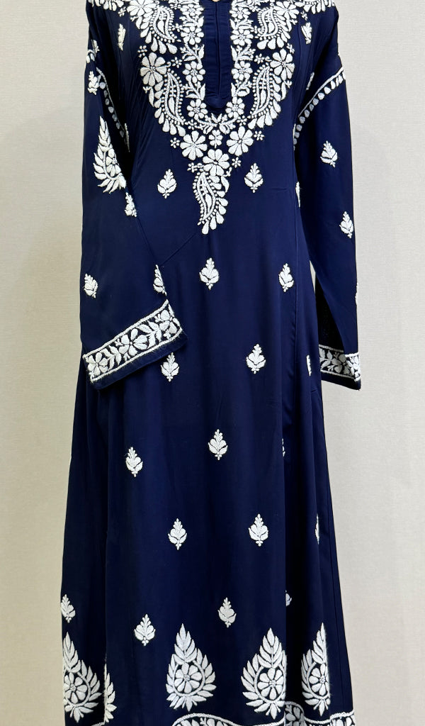 Women's Lucknowi Handcrafted Modal Cotton Chikankari Anarkali Dress - HONC0231065