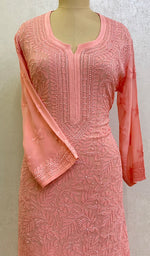 Load image into Gallery viewer, Women&#39;s Lakhnavi Handcrafted Viscose Georgette Chikankari Kurti- HONC0153297
