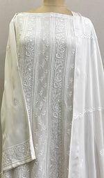 将图像加载到图库查看器中， Women&#39;s Lucknowi Handcrafted Pure Silk Georgette Chikankari Anarkali Dupatta Set- HONC0191940
