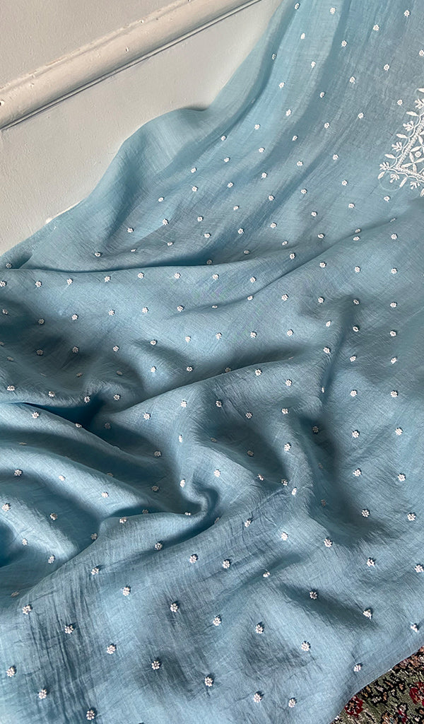 Women's Lakhnavi Handcrafted Mul Chanderi Unstitched Chikankari Full Suit Material - HONC0305162