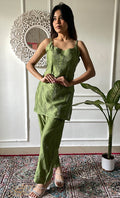 Amreena Women's Lakhnavi Handcrafted Chanderi Silk Chikankari Top And Pant Set - HONC0323051