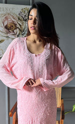 Load image into Gallery viewer, Women&#39;s Lakhnavi Handcrafted Viscose Georgette Chikankari Kurti- HONC0259096
