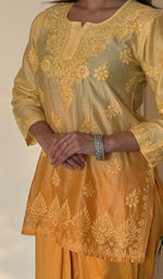 Anika Women's Lucknowi Handcrafted Chanderi Silk Chikankari Top with Farshi Salwar Set .