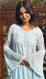 Load image into Gallery viewer, Fariah Women&#39;s Lucknowi Handcrafted Mul Chanderi Chikankari Kurti - HONC0272413
