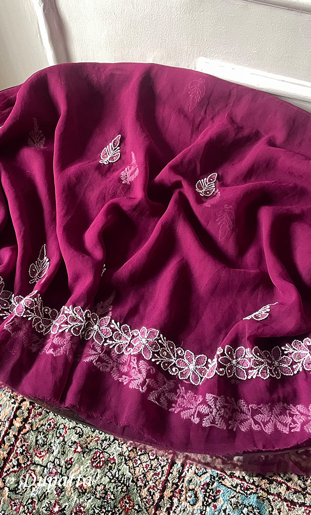 Women's Lucknowi Handcrafted Faux-Georgette Chikankari Suit Material - HONC03263374