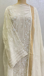 Load image into Gallery viewer, Women&#39;s Lakhnavi Handcrafted Mul Chanderi Chikankari Semi Stitched Kurta And Dupatta Set- HONC0148911
