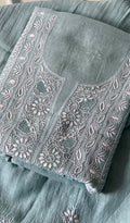 Nushrat Women's Lakhnavi Handcrafted Mul Chanderi Unstitched Kurta And Dupatta Set - HONC0247991