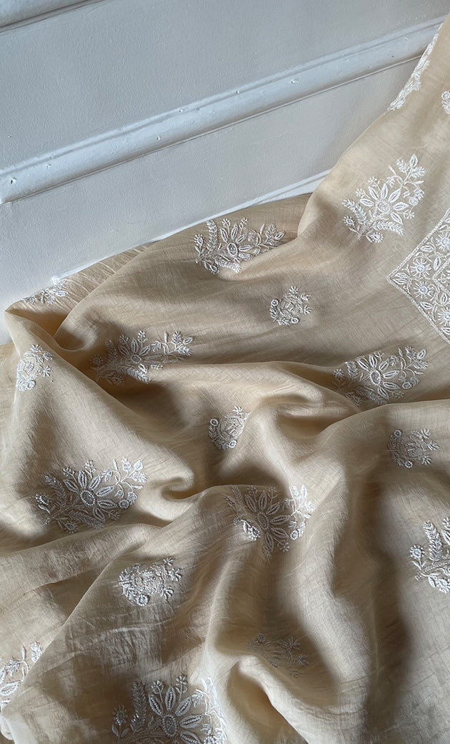 Women's Lakhnavi Handcrafted Unstitched Mul Chanderi Kurta And Dupatta Set - HONC0299222