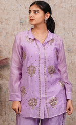 将图像加载到图库查看器中， Women&#39;s Lucknowi Handcrafted Mul Chanderi Stitched Chikankari Kurta And Plazzo Set- HONC0318570
