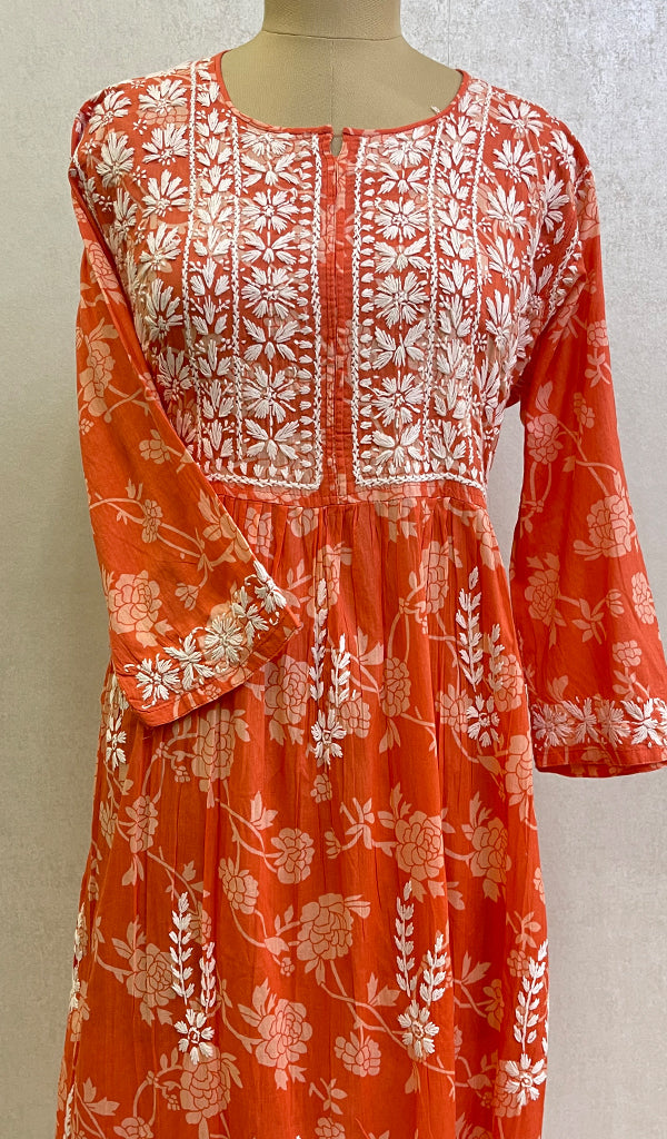 Women's Lucknowi Handcrafted Printed Cotton Chikankari Gown - HONC0150799
