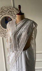 Load image into Gallery viewer, Women's Lakhnavi Handcrafted Viscose Georgette Chikankari Saree - HONC0328912