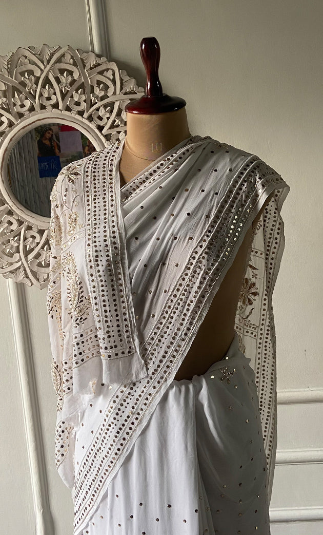 Women's Lakhnavi Handcrafted Viscose Georgette Chikankari Saree - HONC0328912