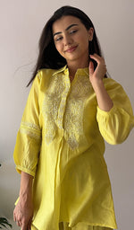Load image into Gallery viewer, Sarah Women's Lakhnavi Handcrafted Chanderi Silk Chikankari Top And Pant Set - HONC0332557