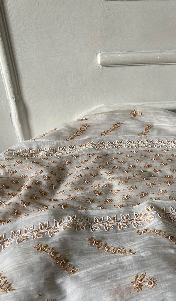 Saziya Women's Lakhnavi Handcrafted Mul Chanderi Semi - Stitched Kurta And Dupatta Set - HONC0357404