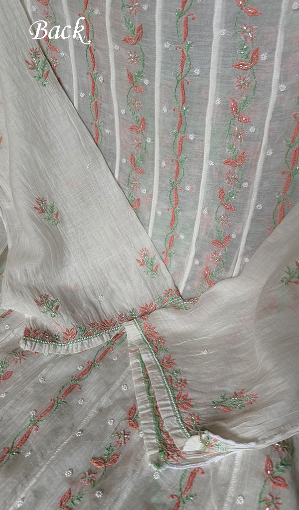 Women's Lakhnavi Handcrafted Mul Chanderi  Semi -Stitched Anarkali And Dupatta Set - HONC0380529