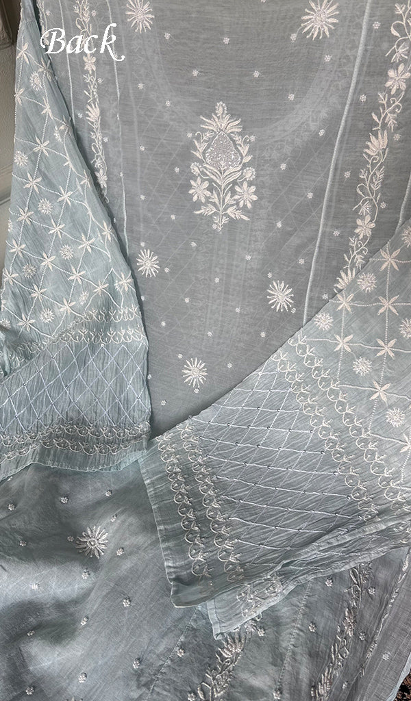 Women's Lakhnavi Handcrafted Mul Chanderi Semi - Stitchd Anarkali And Dupatta Set - HONC0272132