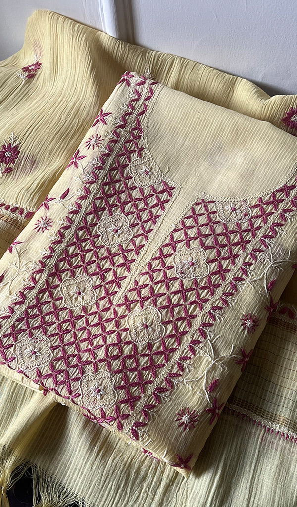 Women's Lakhnavi Handcrafted Maheshwari  Mul Chanderi Kurta And Dupatta Set - HONC0172456
