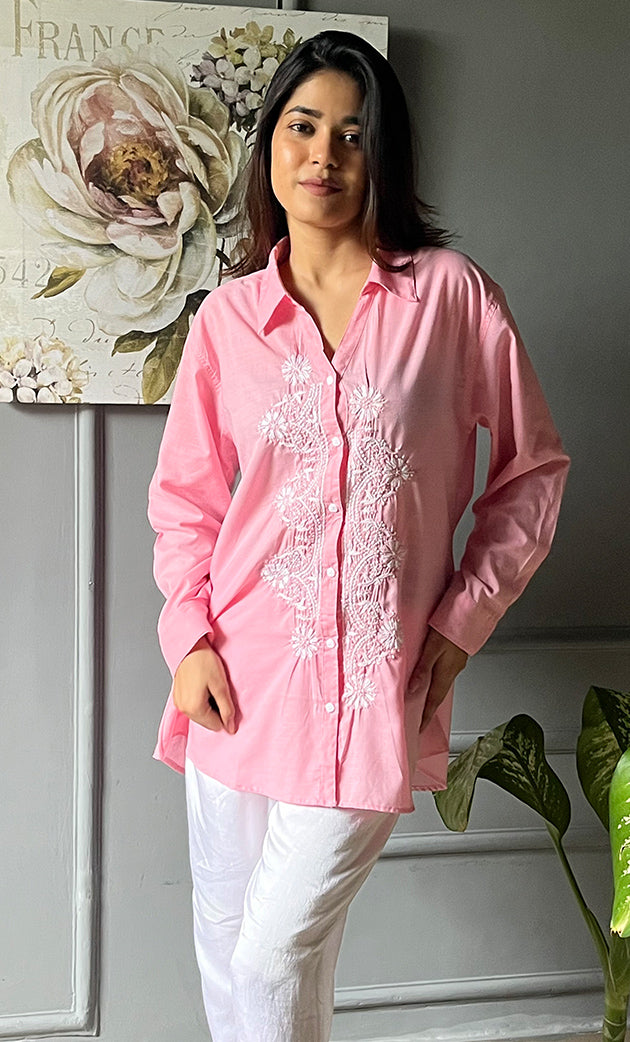 Driti Women's Lakhnavi Handcrafted Cotton Chikankari Shirt - HONC0308384