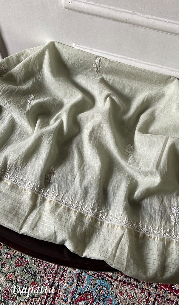 Women's Lakhnavi Handcrafted Mul Chanderi Unstitched Chikankari Full Suit Material - HONC0338251