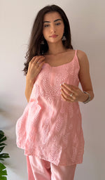 将图像加载到图库查看器中， Amreena Women's Lakhnavi Handcrafted Chanderi Silk Chikankari Top And Pant Set - HONC0373514