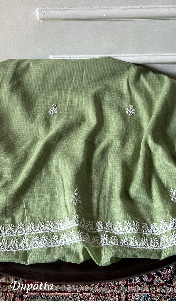 Women's Lucknowi Handcrafted Kota Cotton Chikankari Unstitched Kurta And Dupatta Set - HONC0340088