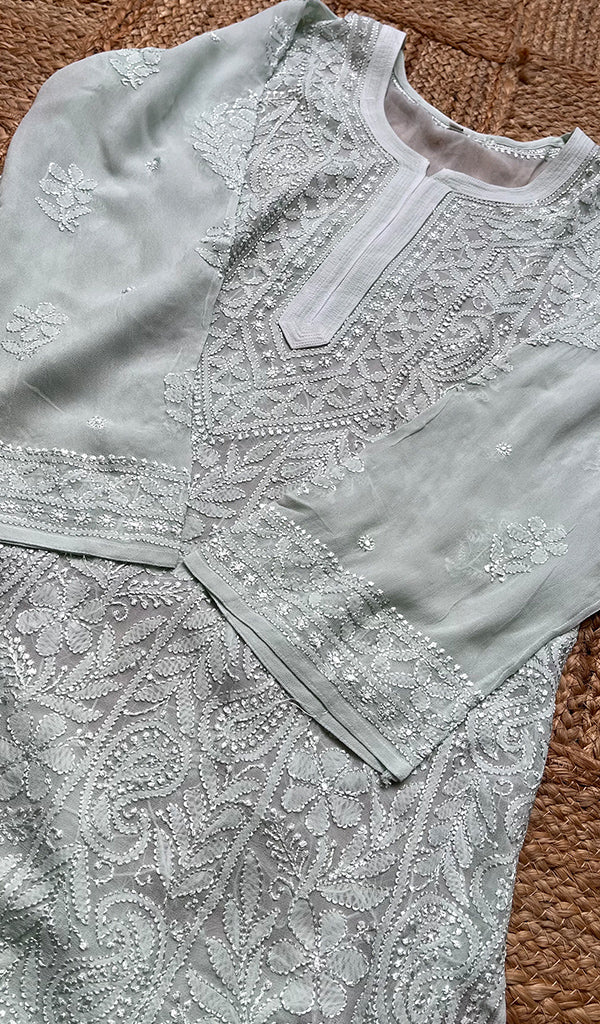 Women's Lakhnavi Handcrafted Viscose Georgette Chikankari Kurti - HONC0276130