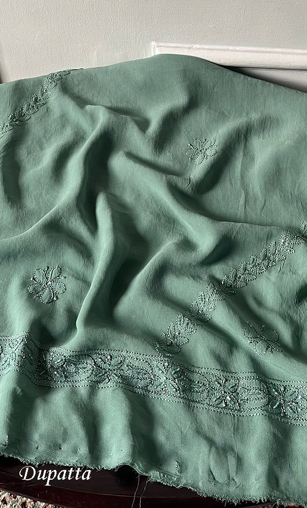 Women's Lucknowi Handcrafted Viscose Georgette Unstitched Chikankari Suit Material - HONC0325151