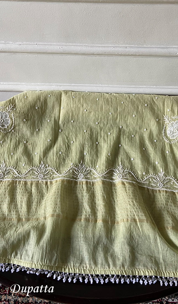 Women's Lakhnavi Handcrafted Mul Chanderi Unstitched Kurta And Dupatta Set - HONC0358263