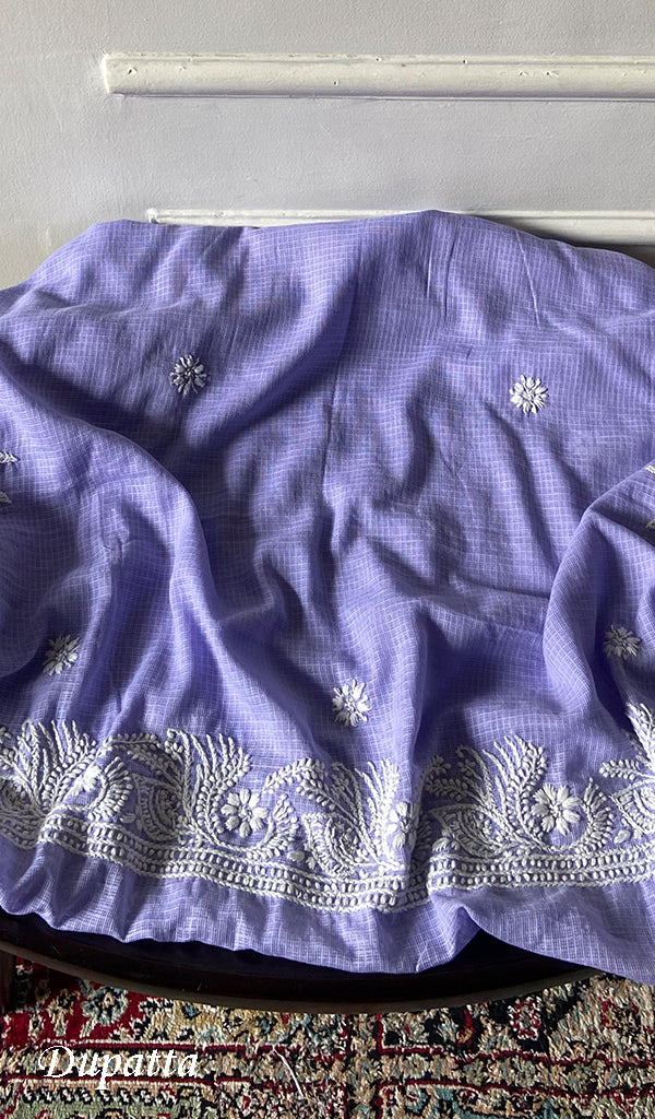 Women's Lucknowi Handcrafted Kota Cotton Chikankari Unstitched Kurta And Dupatta Set - HONC0340079